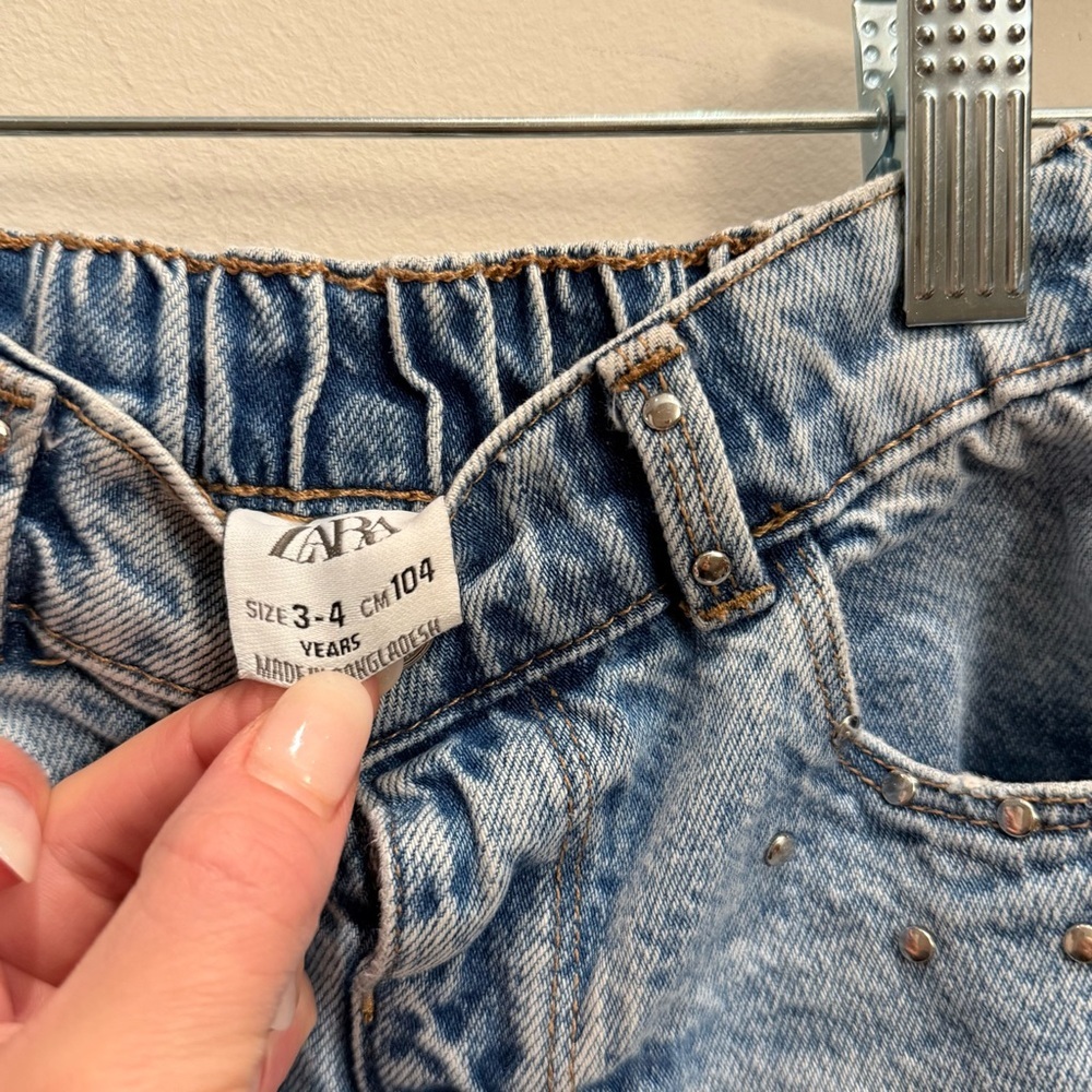 Zara Light Blue Kids Jeans Size Studded Pockets 3-4 Years - Picture 3 of 5